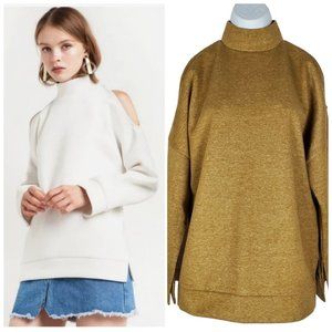 Revolve JOA Los Angeles Cold Shoulder Mock Neck Sweater Womens S Brown Oversized